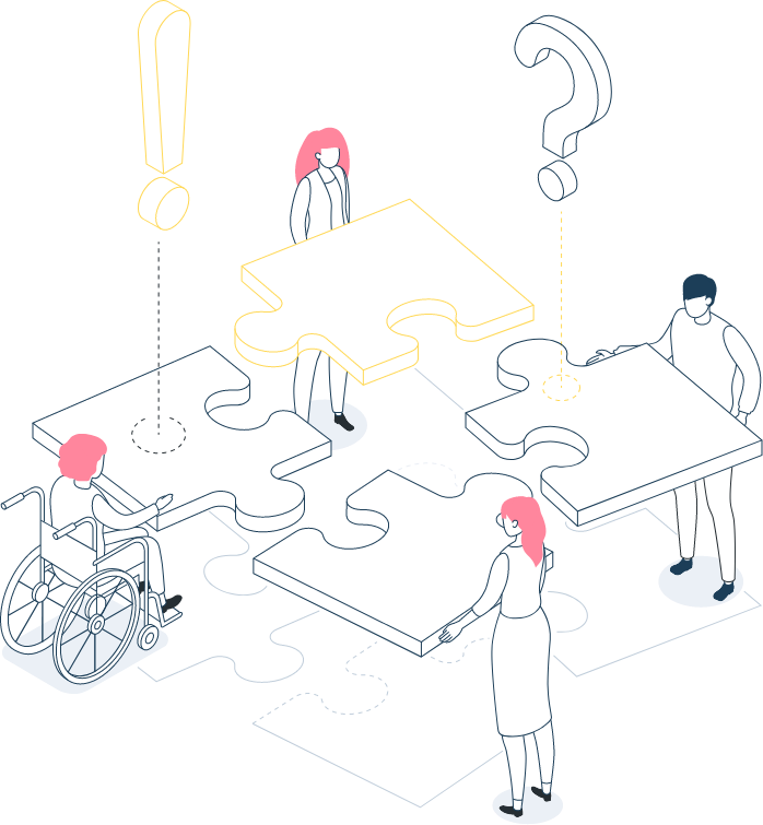 Three teammates study pie- and bar-chart dashboards to spot growth trends